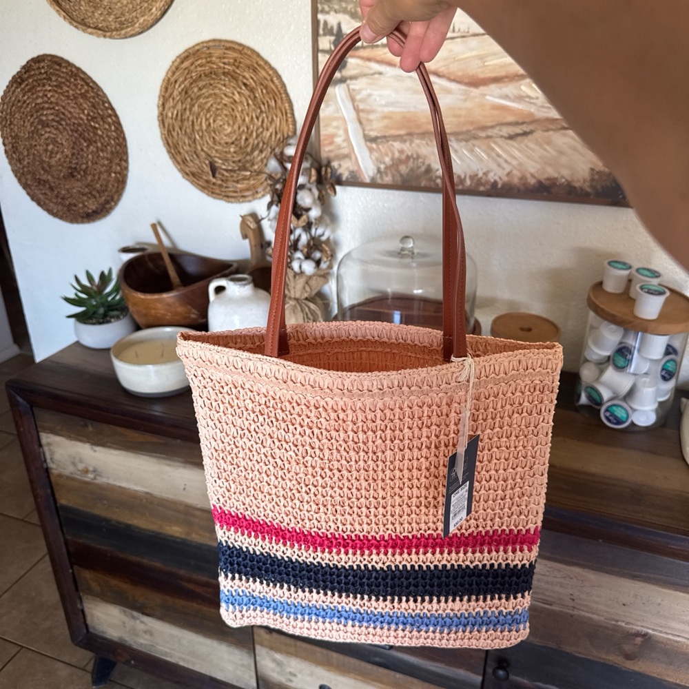 Target Peach Crochet Tote with Stripe Accents